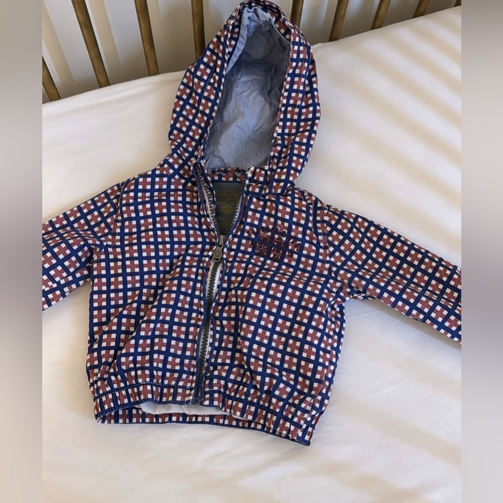 Zara baby gingham rain/fall jacket with hood 6-9 m
